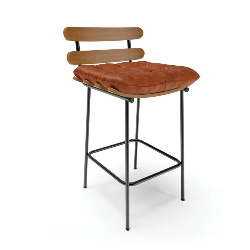 Banqueta Costela Corano Base Metálica Preto Cor Nozes