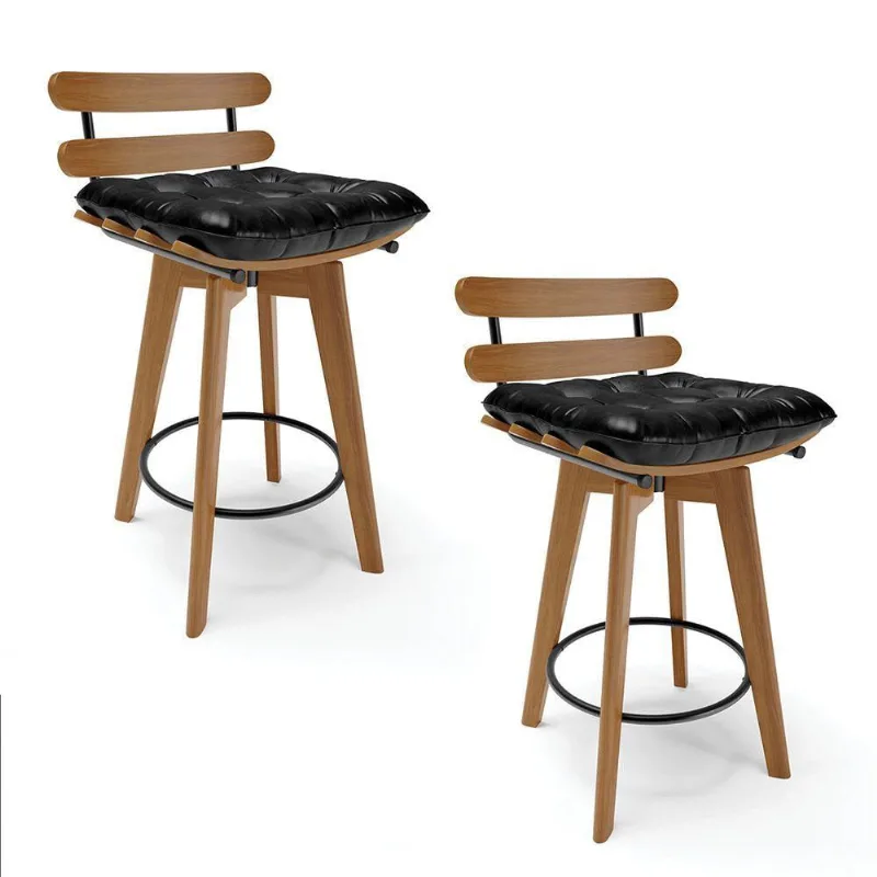 Kit 02 Banquetas Giratória Costela Base Madeira Preto