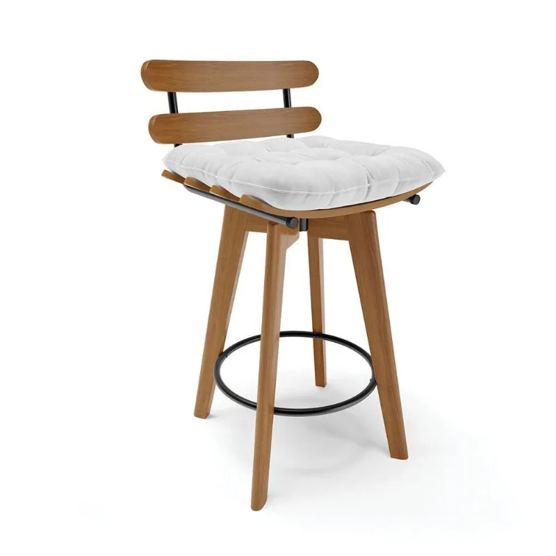 Banqueta Giratória Costela Corano Branco Base Madeira
