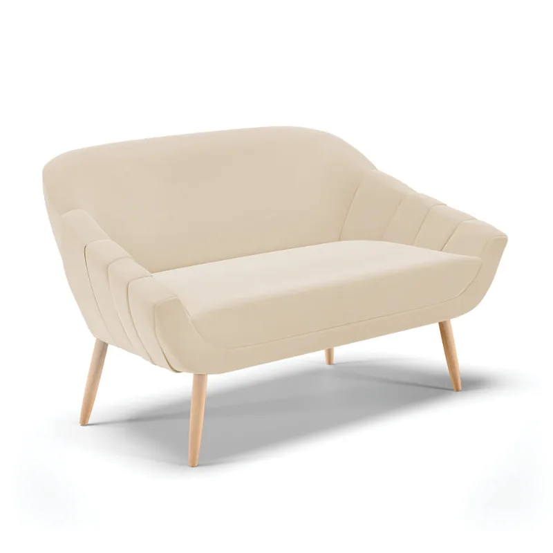 Namoradeira 02 Lugares Giovana Suede Bege Pés Palito Natural - D'Rossi - DRossi