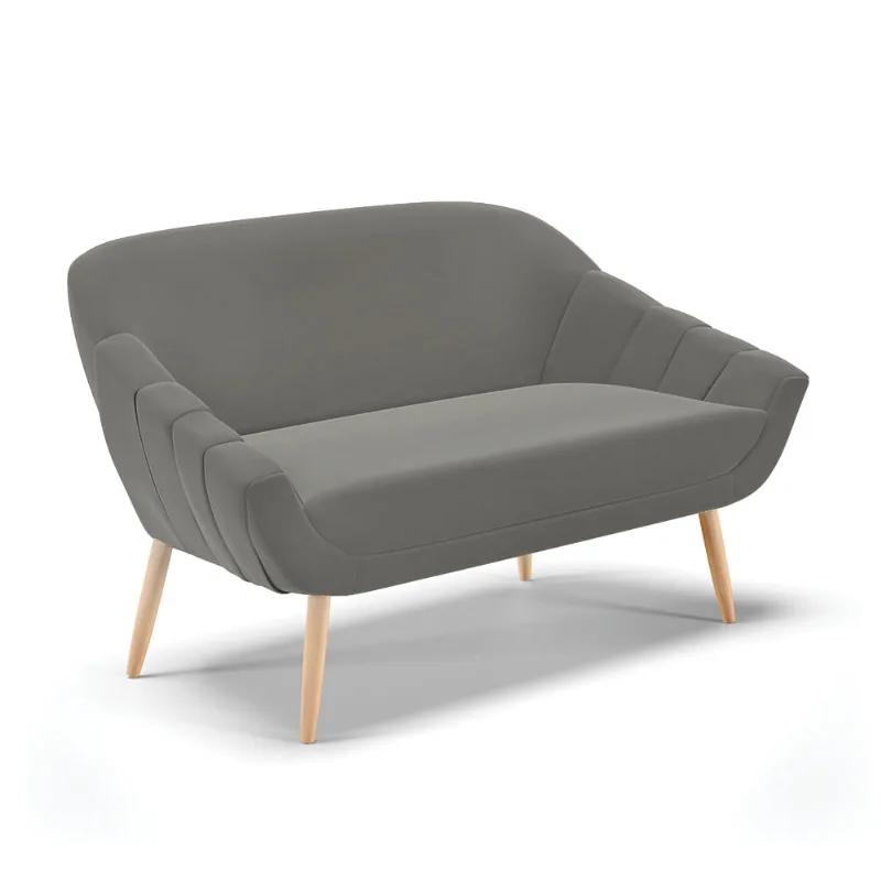 Namoradeira 02 Lugares Giovana Suede Grafite Pés Palito Natural - D'Rossi - DRossi