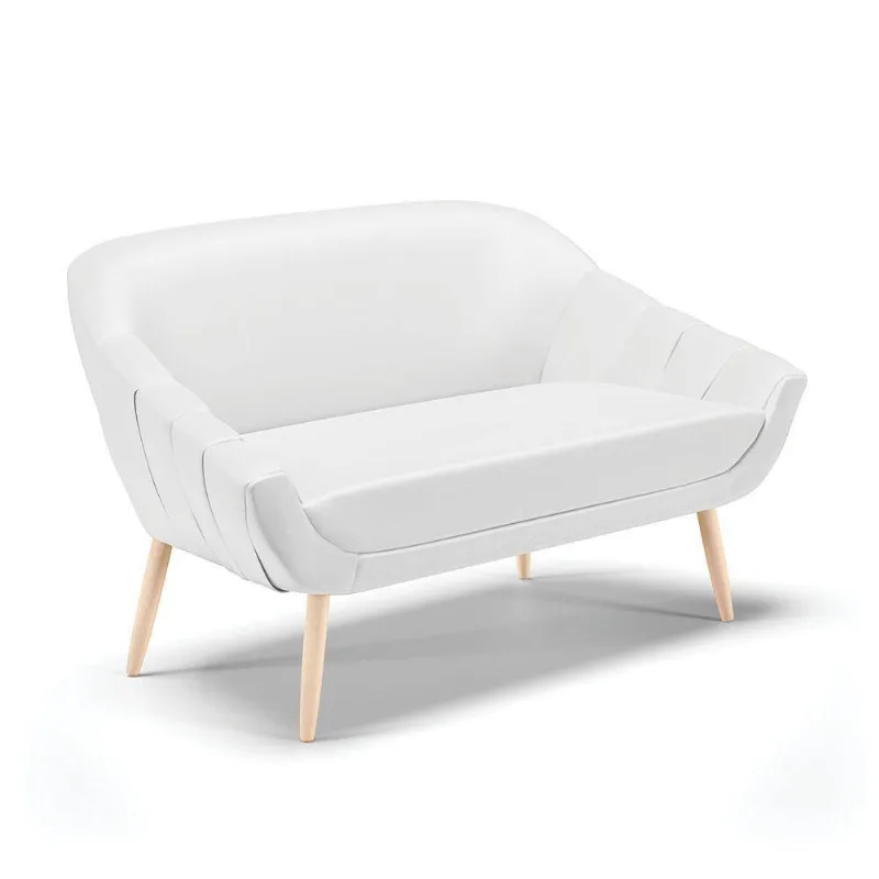 Namoradeira 02 Lugares Corino Pés Palito Natural Cor Branco