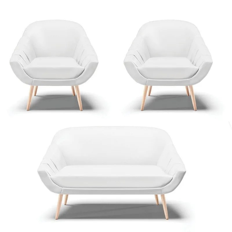 Kit 01 Namoradeira E 02 Poltronas Corino Natural Branco
