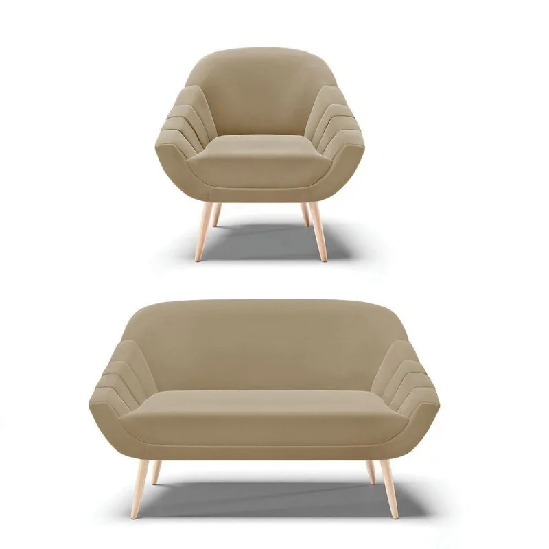Kit 01 Namoradeira E 01 Poltrona Suede Natural Marrom Rato