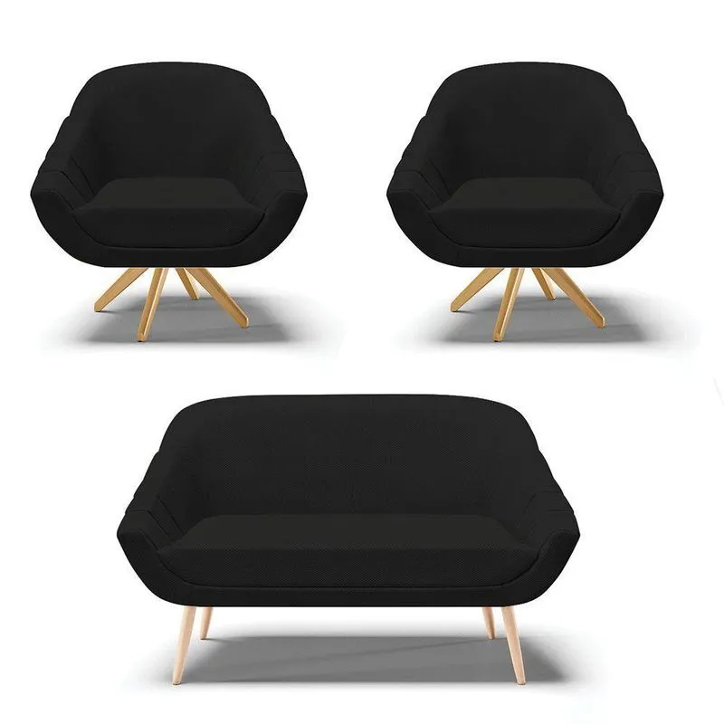 Kit 1 Namoradeira E 2 Poltronas Giratória Veludo A81 Preto