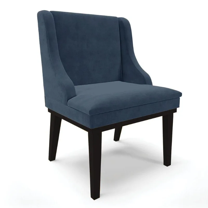 Cadeira De Jantar Suede Azul Marinho Base Fixa Madeira - DRossi