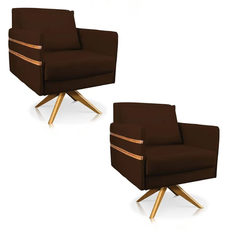 Kit 02 Poltronas Giratória Mari Suede Marrom