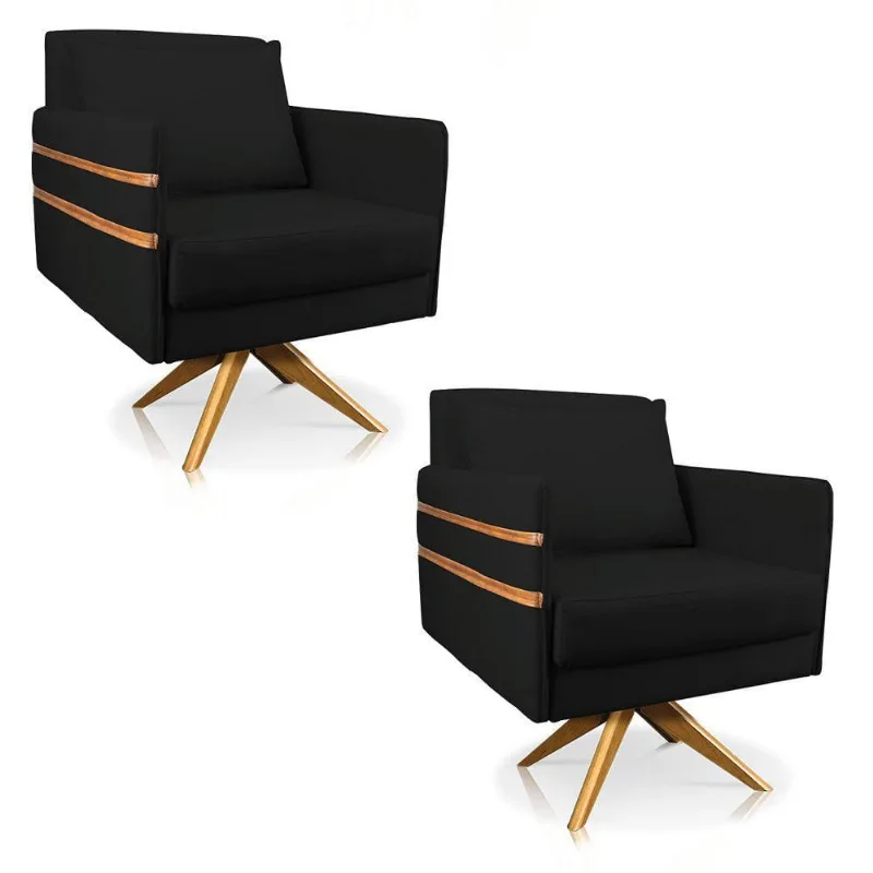 Kit 02 Poltronas Giratória Mari Suede Preto