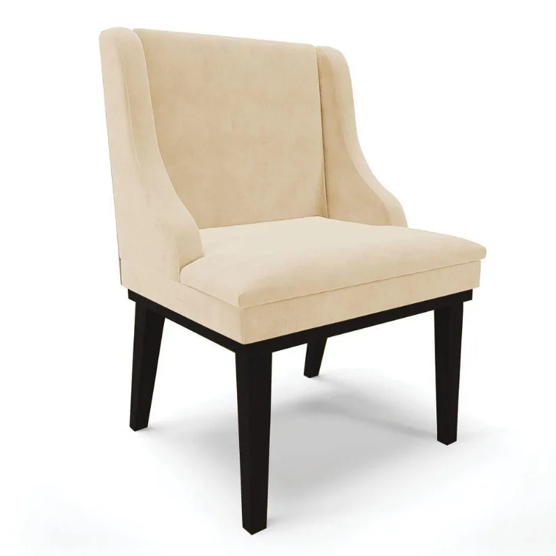 Cadeira De Jantar Suede Bege Base Fixa Madeira - DRossi