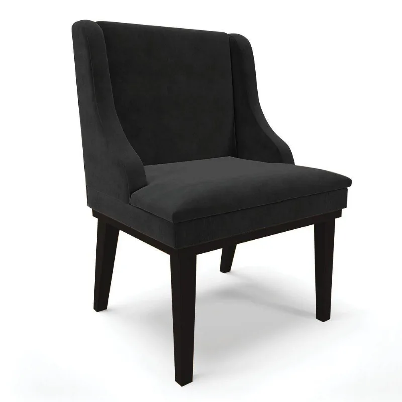 Cadeira De Jantar Suede Preto Base Fixa Madeira - DRossi