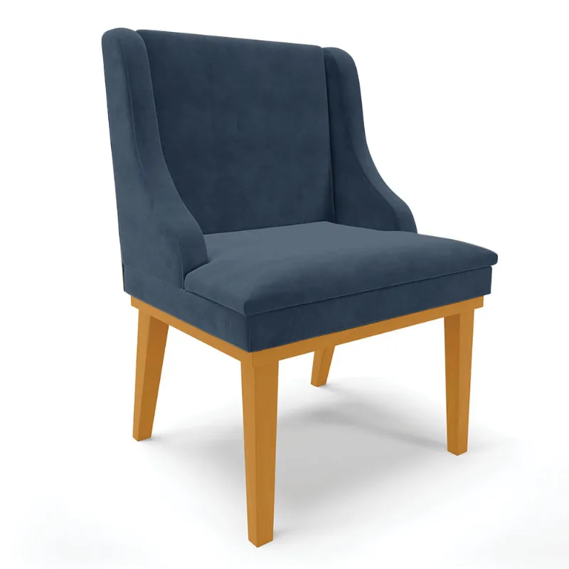 Cadeira de Jantar Liz Suede Azul Marinho Base Fixa Madeira Castanho - D'Rossi - DRossi