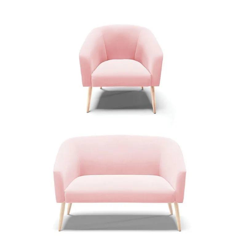 Kit 01 Namoradeira 02 Lugares E 01 Poltrona Suede Rosa Bebê