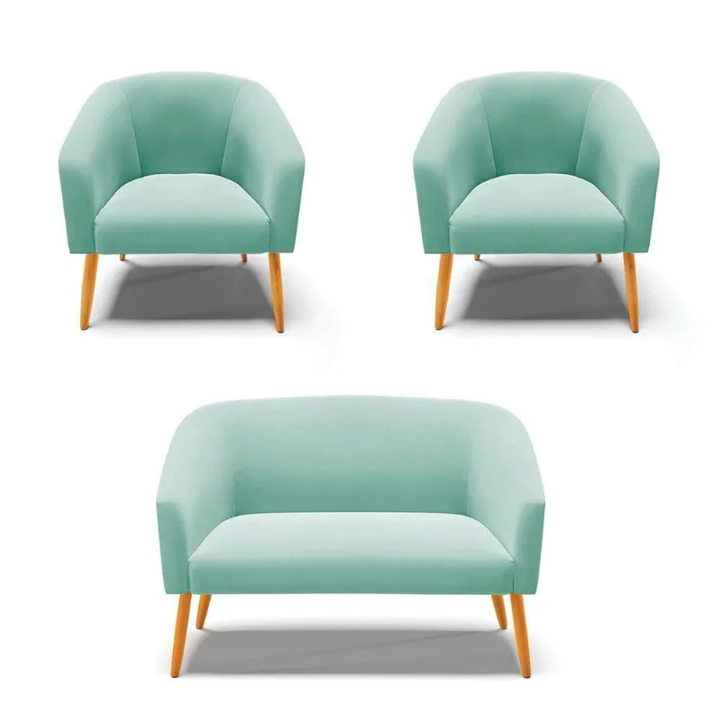 Kit 01 Namoradeira 02 Lugares E 02 Poltronas Azul Turquesa