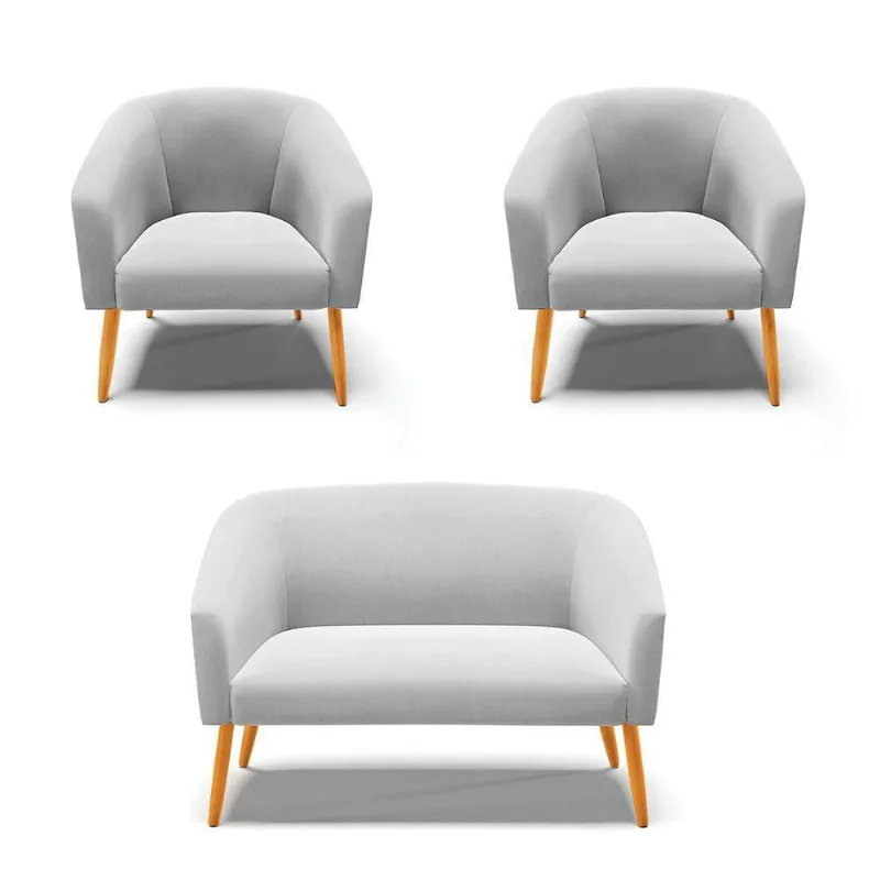 Kit 01 Namoradeira 02 Lugares E 02 Poltronas Suede Cinza