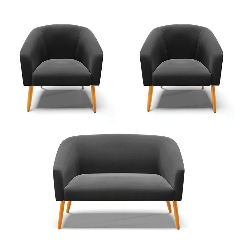 Kit 01 Namoradeira 02 Lugares E 02 Poltronas Suede Preto