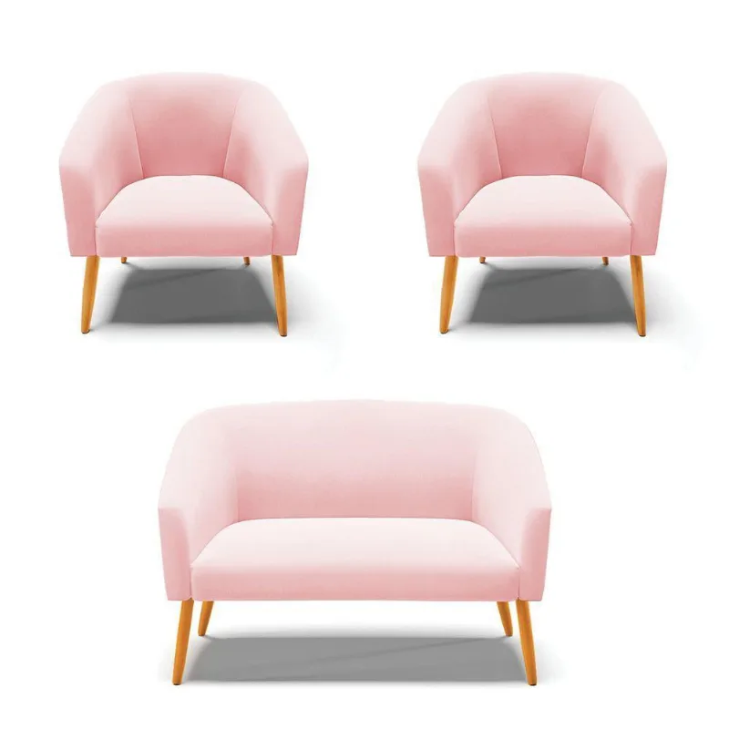 Kit 01 Namoradeira 02 Lugares E 02 Poltronas Rosa Bebê