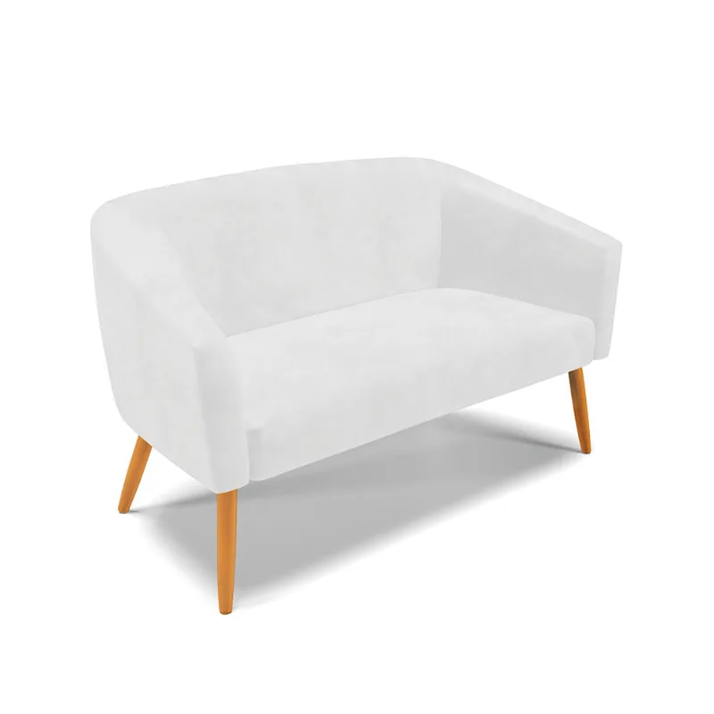 Sofá 2 Lugares Namoradeira Pé Palito Castanho Stella Sintético PU D03 - D'Rossi Branco - DRossi