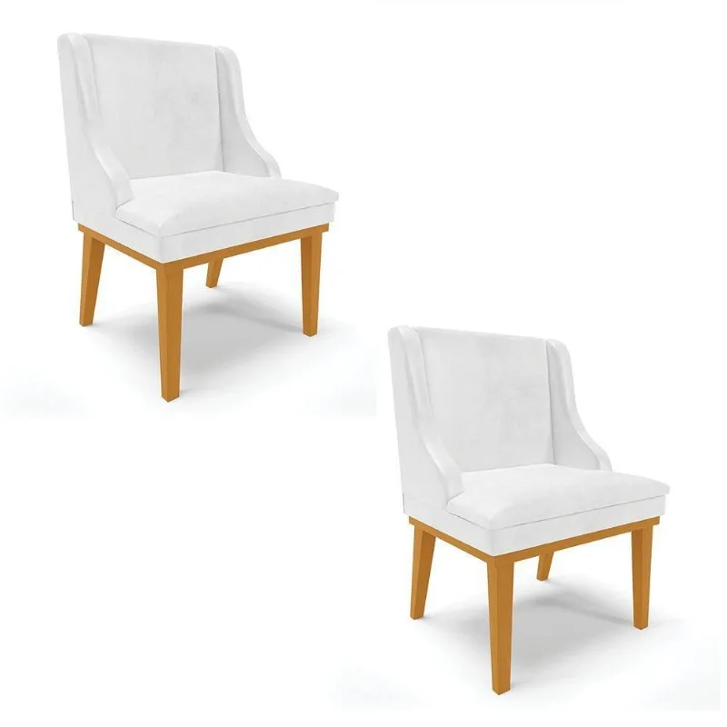 Kit 02 Cadeiras Corano Branco Base Madeira Castanho - DRossi