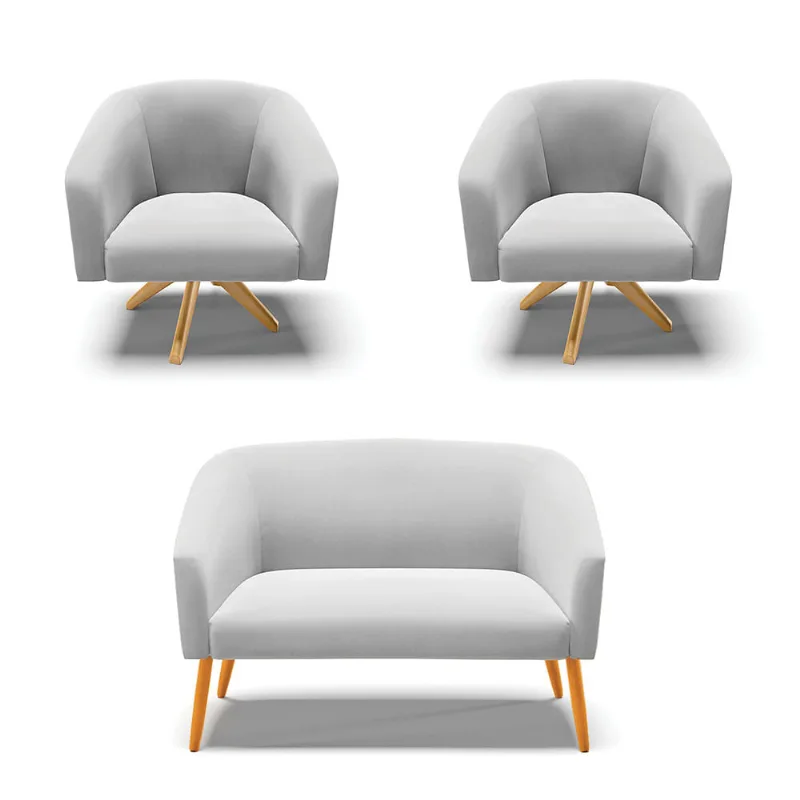 Namoradeira e 2 Poltronas Giratória MA30 Stella Suede D03 - D'Rossi Cinza