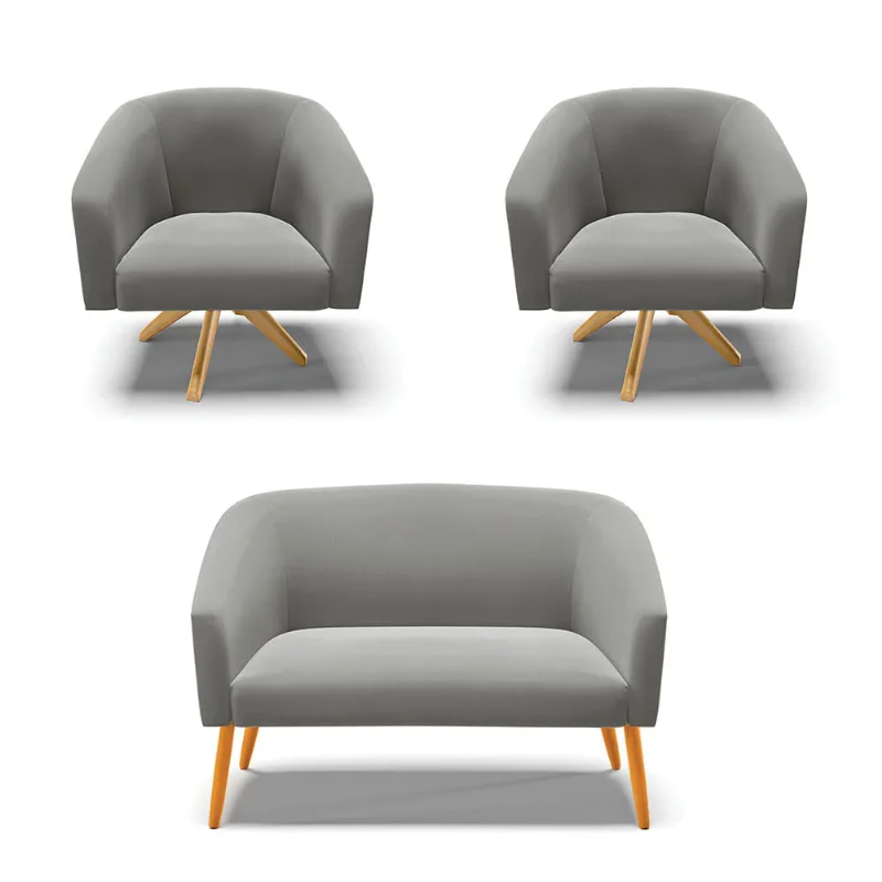 Namoradeira e 2 Poltronas Giratória MA30 Stella Suede D03 - D'Rossi Grafite