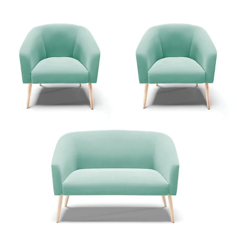 Kit Namoradeira E 2 Poltronas Azul Turquesa Pés Palito
