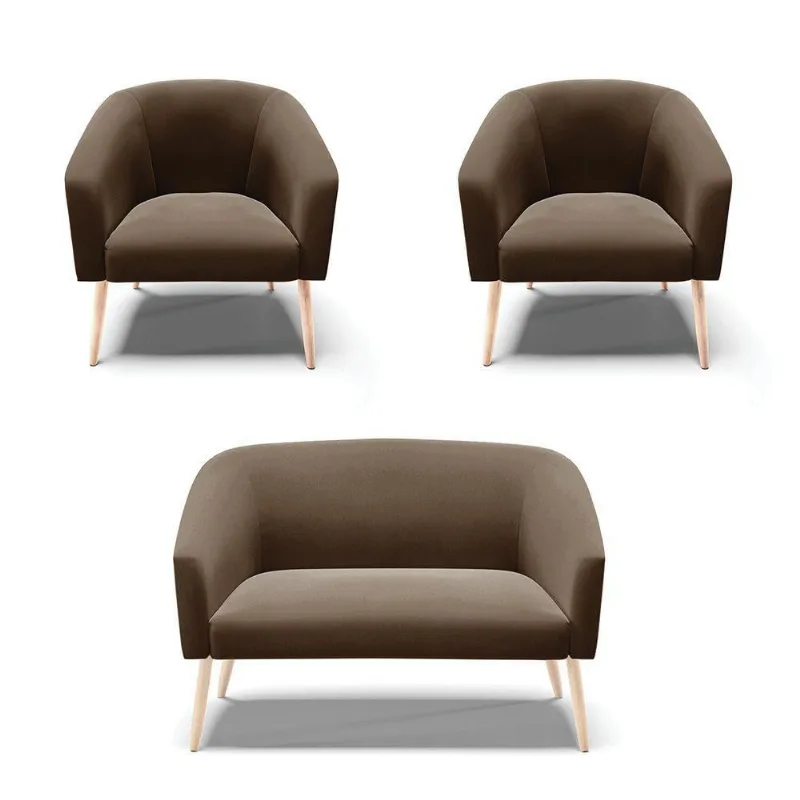 Kit 1 Namoradeira 2 Lugares E 2 Poltronas Marrom Pés Palito