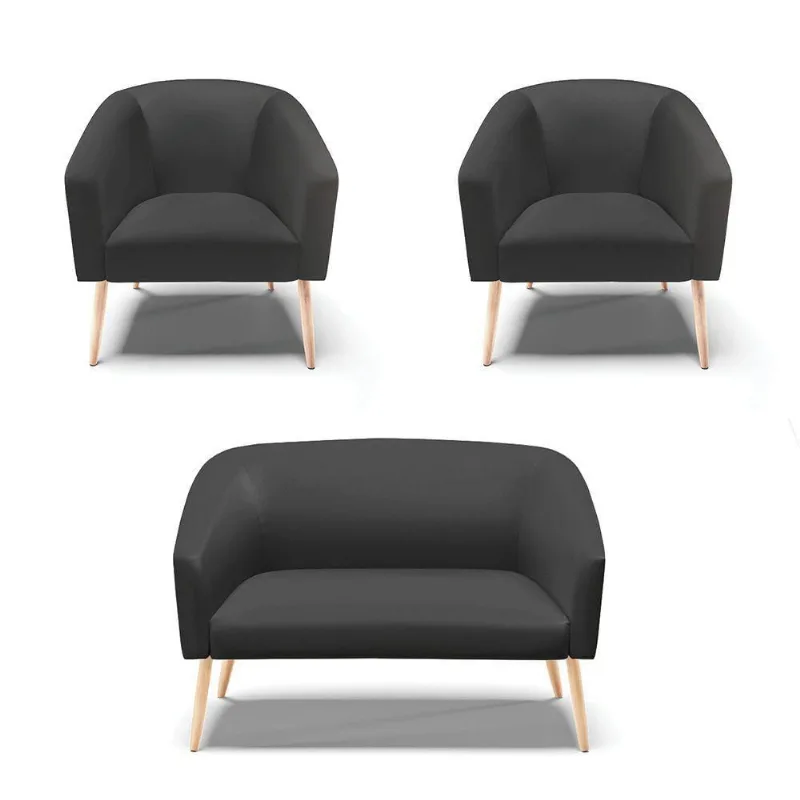 Kit 1 Namoradeira 2 Lugares E 2 Poltronas Preto Pés Palito