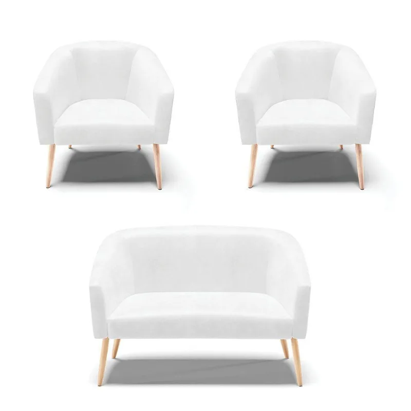 Kit 1 Namoradeira 2 Lugares E 2 Poltronas Branco Pés Palito