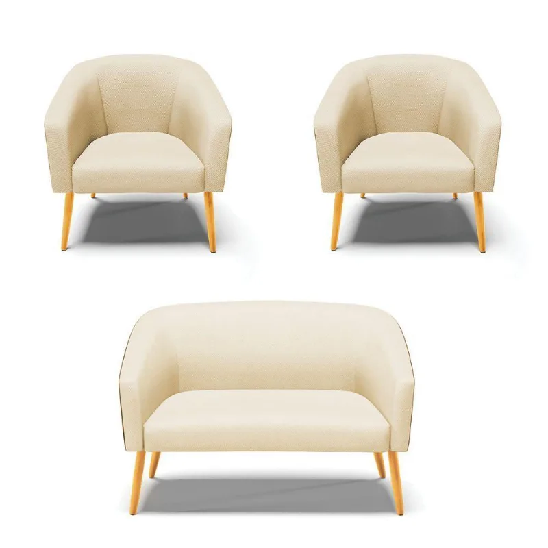 Kit Namoradeira 2 Lugares E 2 Poltronas Com Off White A129