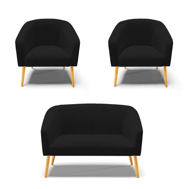 Kit 1 Namoradeira 2 Lugares E 2 Poltronas Preto Preto A79