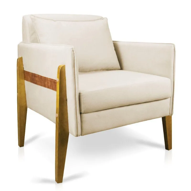 Poltrona Lana Suede Bege Base De Madeira - D'rossi