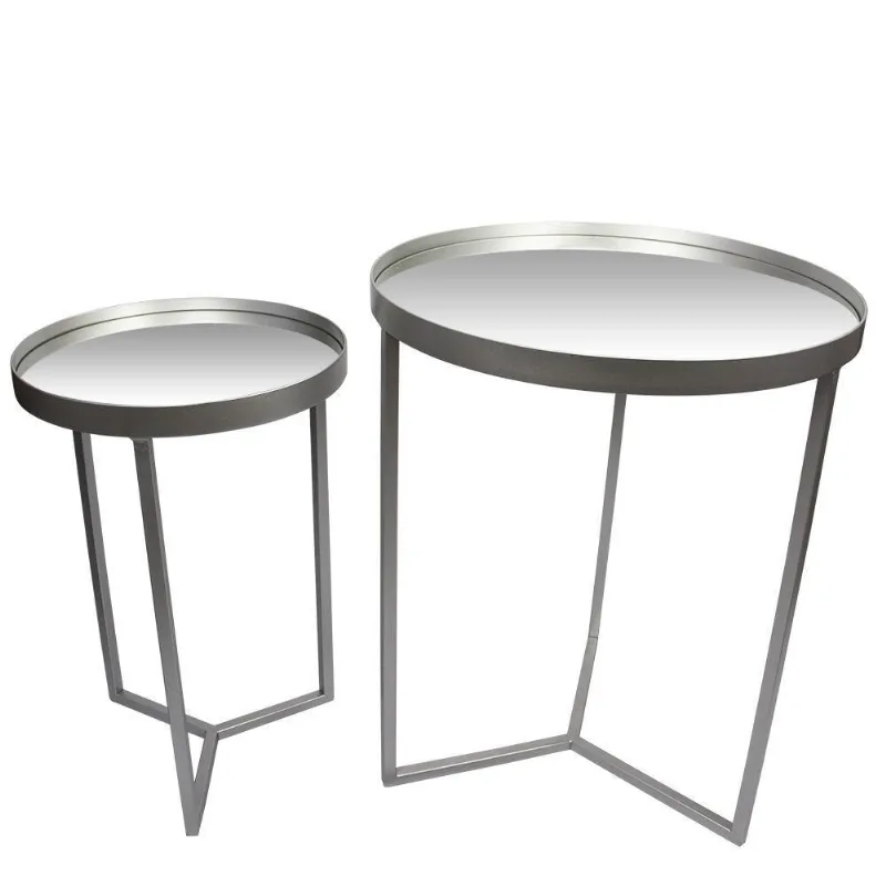 Conjunto Mesa De Apoio E Lateral Espelhada Prata - D'rossi