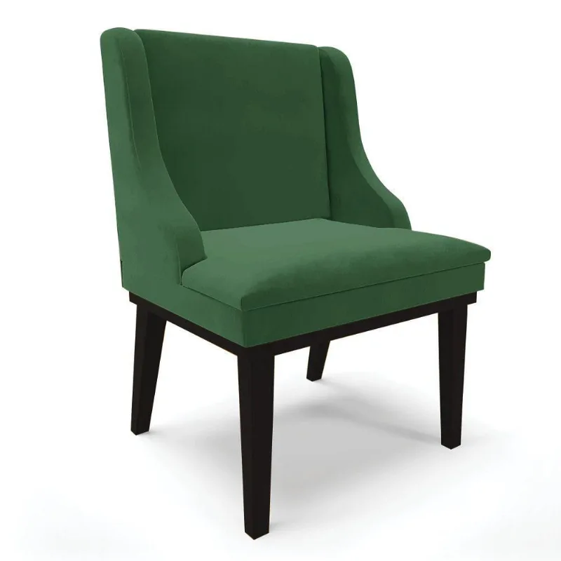 Cadeira Liz Veludo Verde Base Fixa Madeira Preto - - DRossi