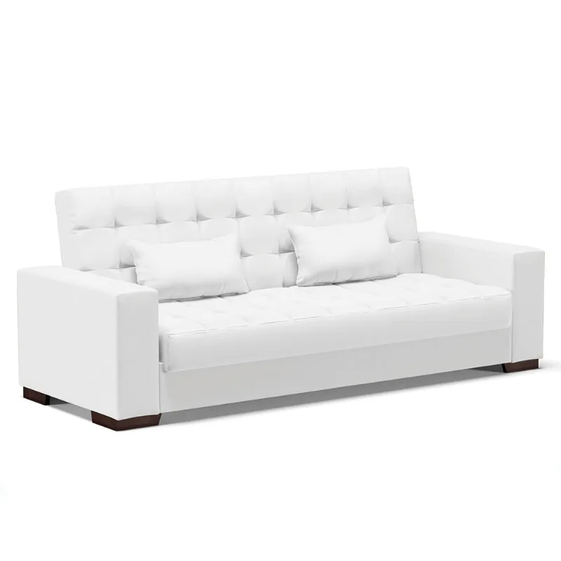 Sofá Cama 02 lugares Lisboa Corino Branco Pés de Madeira - D'Rossi - DRossi