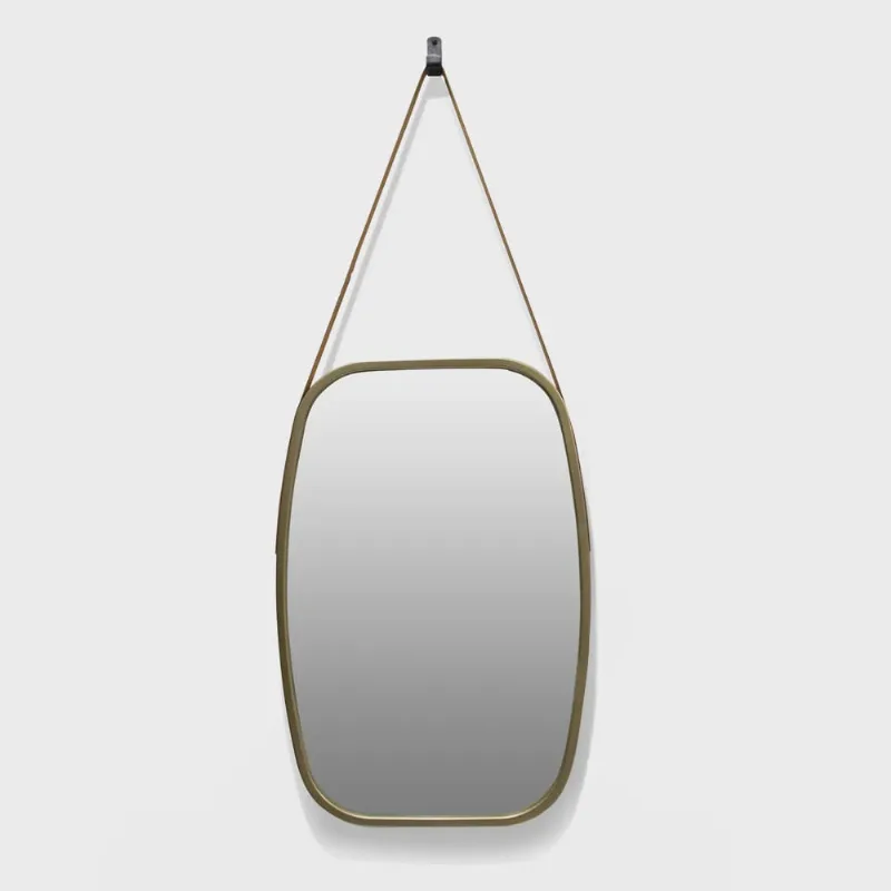 Espelho Decorativo Retangular com Moldura de Plastíco Dourado Alça Caramelo 65x43,5 cm - D'Rossi