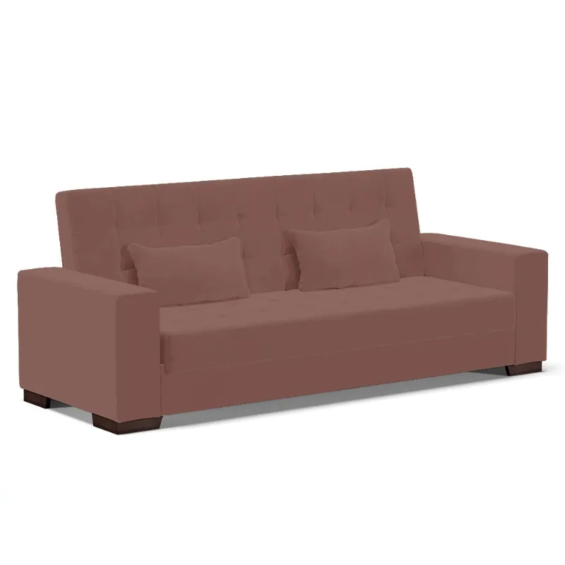 Sofá Cama Casal 3 Lugares 210cm Lisboa Veludo Rosê D03 - D'Rossi - DRossi