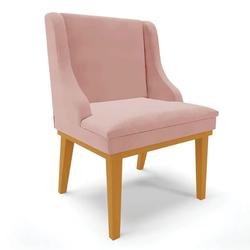 Cadeira De Jantar Veludo Base Fixa Madeira Castanho Cor Rose - DRossi