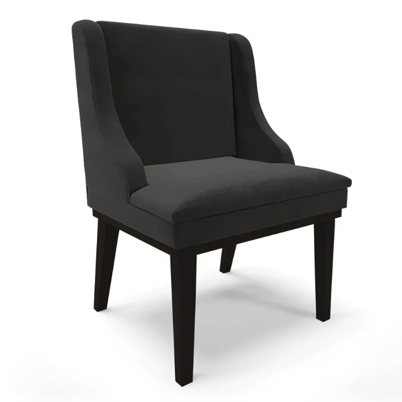 Cadeira de Jantar Liz Veludo Base Fixa Madeira Preto - D'Rossi Preto - DRossi