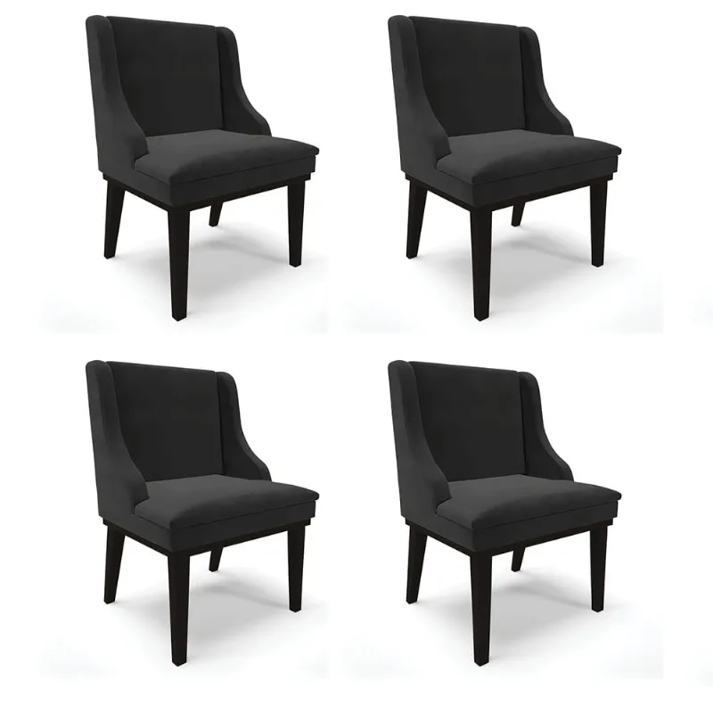 Kit 04 Cadeiras de Jantar Liz Veludo Base Fixa Madeira Preto - D'Rossi Preto