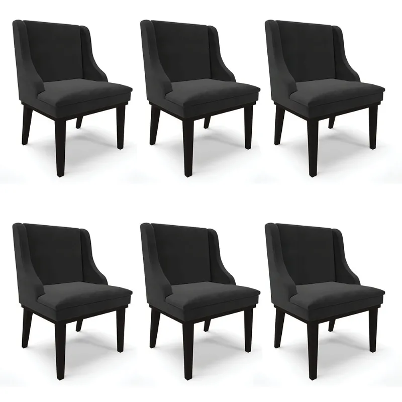 Kit 06 Cadeiras de Jantar Liz Veludo Base Fixa Madeira Preto - D'Rossi Preto