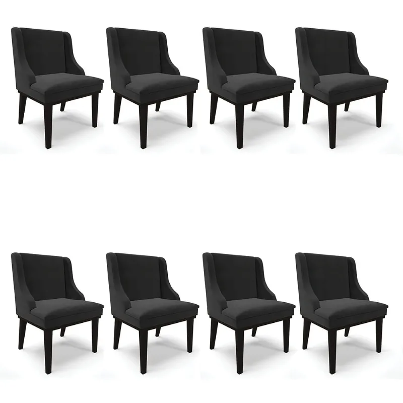 Kit 08 Cadeiras de Jantar Liz Veludo Base Fixa Madeira Preto - D'Rossi Preto