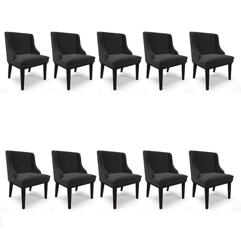 Kit 10 Cadeiras de Jantar Liz Veludo Base Fixa Madeira Preto - D'Rossi Preto