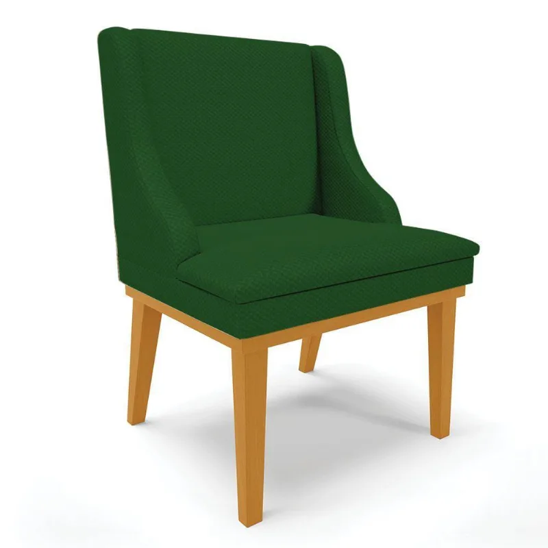 Cadeira Liz Veludo Luxo Base Fixa Madeira CastanhoA136 Verde - DRossi