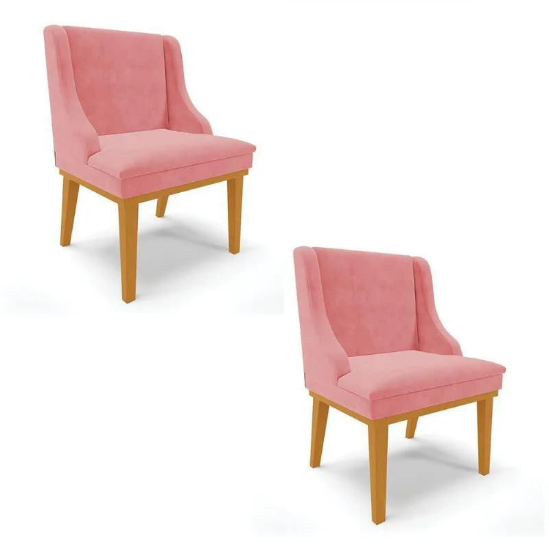 Kit 02 Cadeiras De Jantar Base Madeira Castanho Rose - DRossi