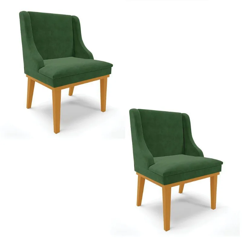 Kit 02 Cadeiras De Jantar Base Madeira Castanho Verde - DRossi