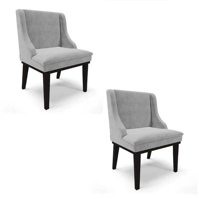 Kit 02 Cadeiras De Jantar Base Madeira Preto Cinza - DRossi