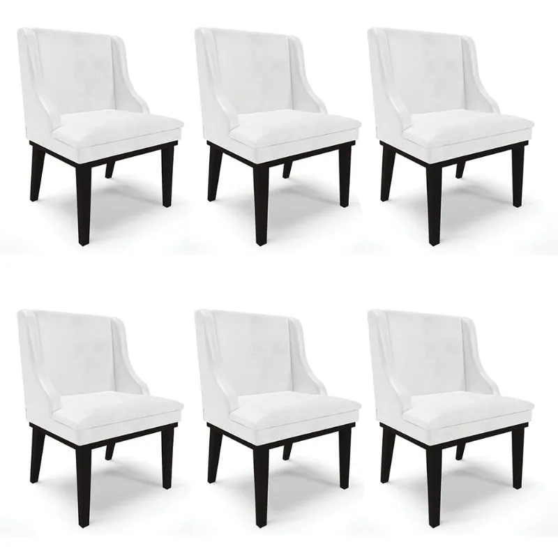 Kit 06 Cadeiras de Jantar Liz Corano Base Fixa Madeira Preto - D'Rossi Branco