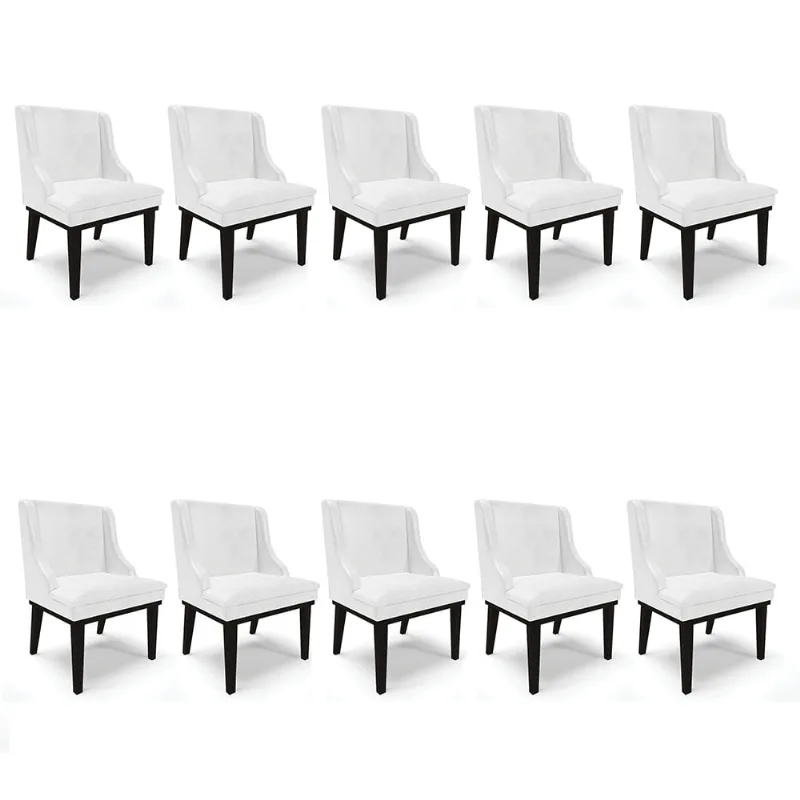 Kit 10 Cadeiras de Jantar Liz Corano Base Fixa Madeira Preto - D'Rossi Branco