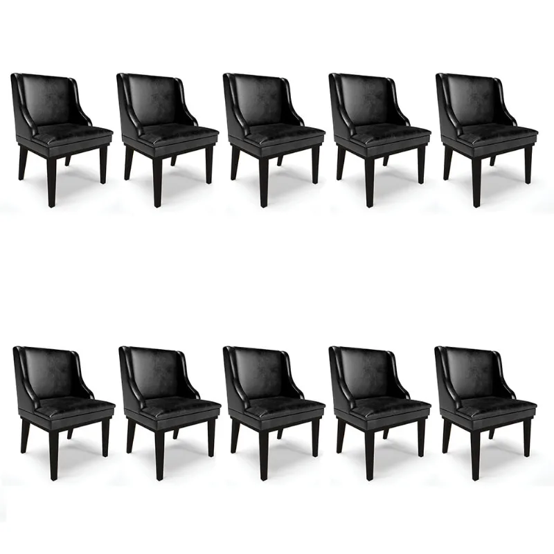 Kit 10 Cadeiras de Jantar Liz Corano Base Fixa Madeira Preto - D'Rossi Preto - DRossi