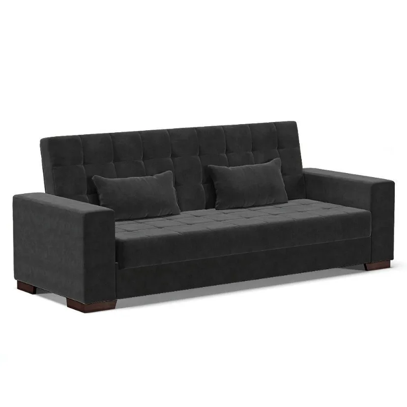 Sofá Cama 02 Lugares Lisboa Suede Pés De Madeira Cor Preto